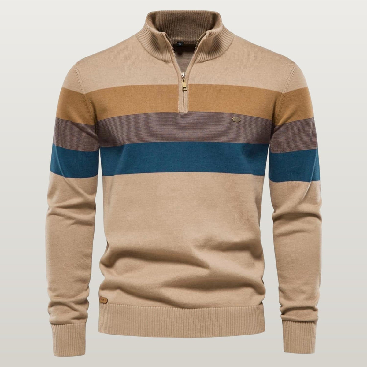 Men's Color Block Striped Quarter-Zip Sweater