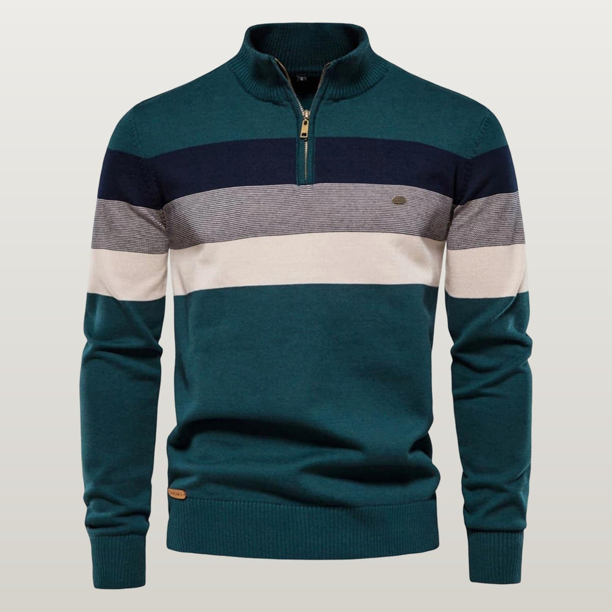 Men's Color Block Striped Quarter-Zip Sweater