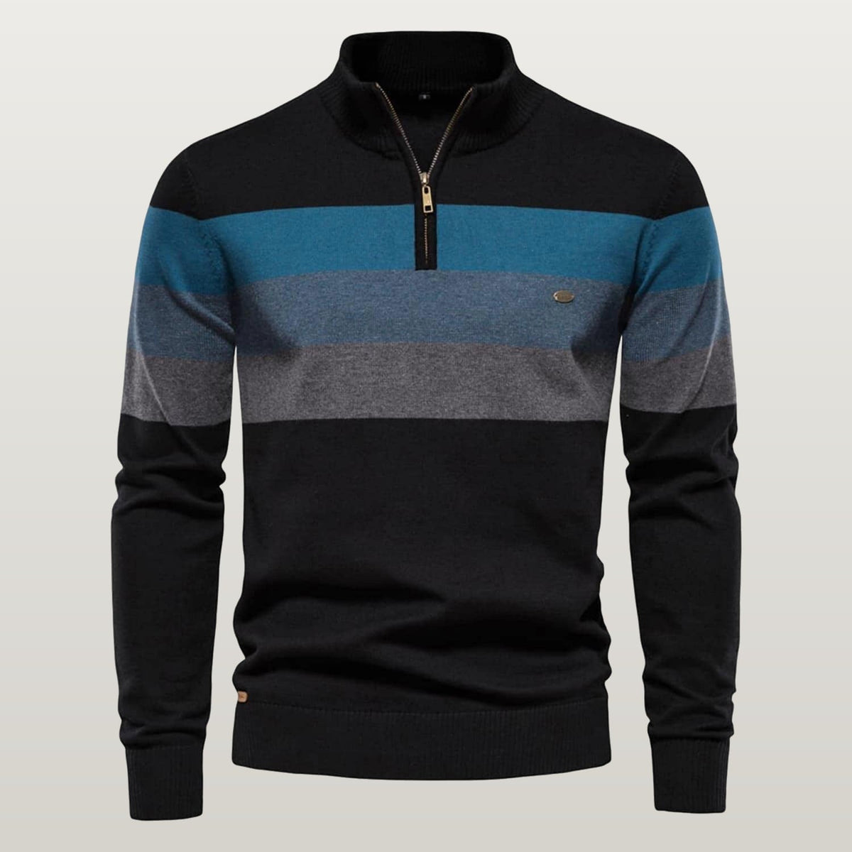 Men's Color Block Striped Quarter-Zip Sweater