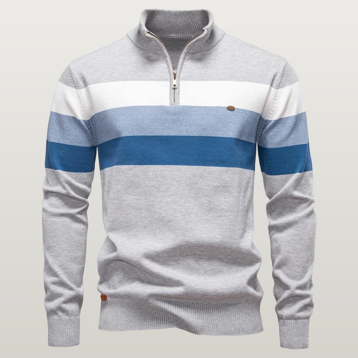 Men's Color Block Striped Quarter-Zip Sweater