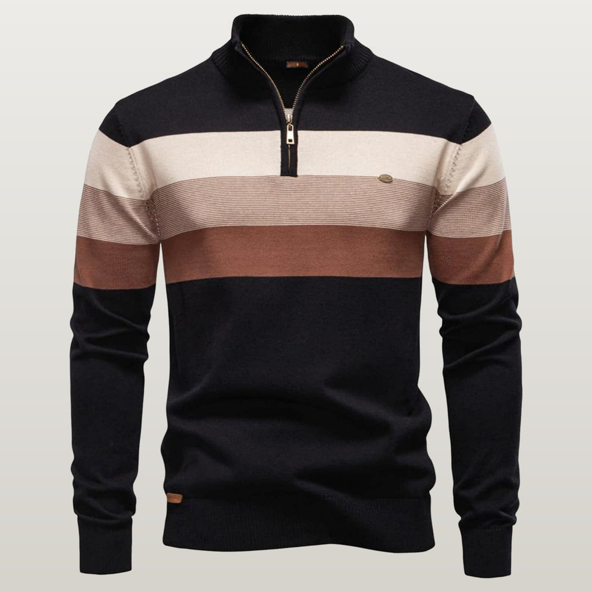 Men's Color Block Striped Quarter-Zip Sweater