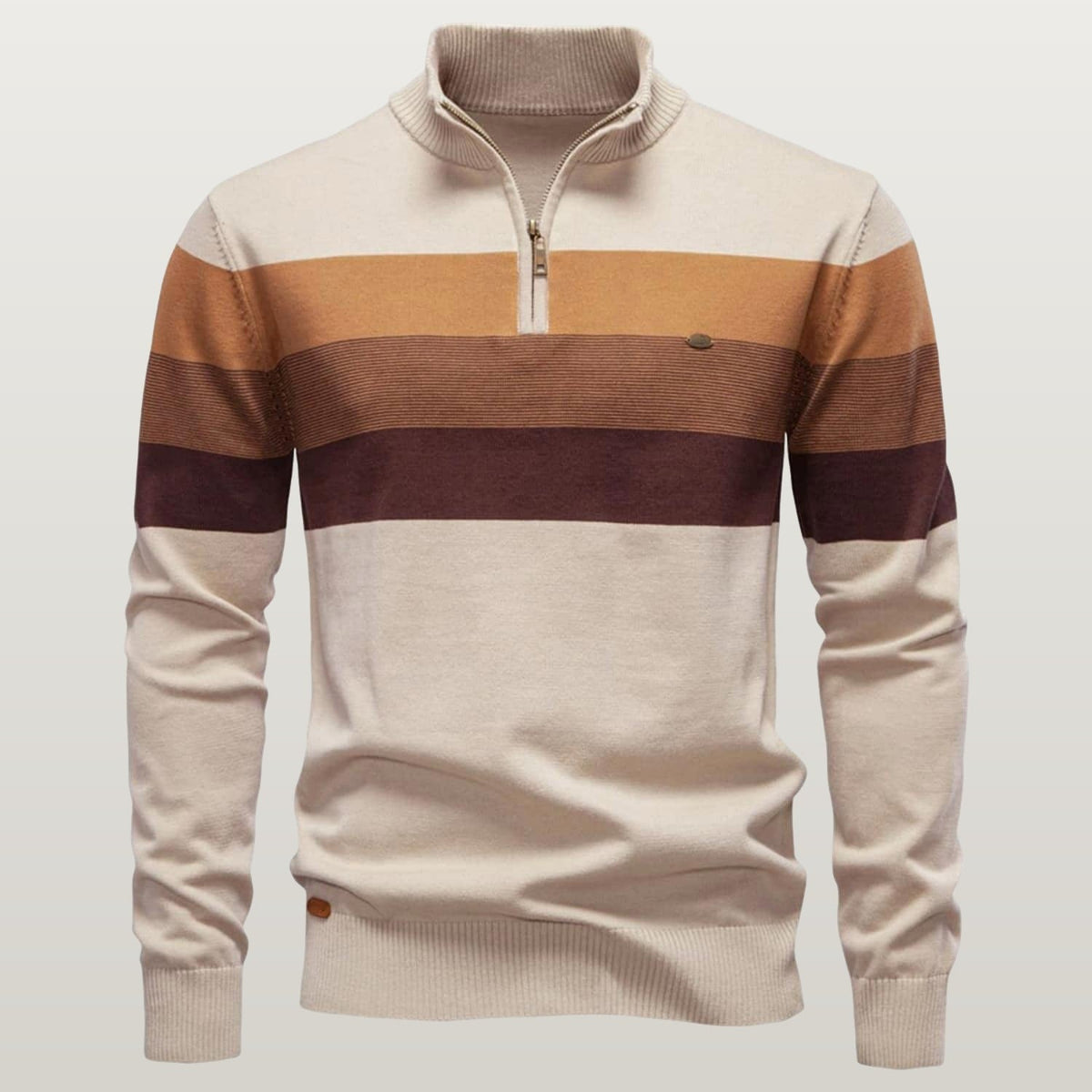 Men's Color Block Striped Quarter-Zip Sweater