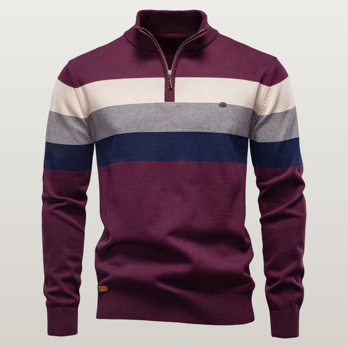 Men's Color Block Striped Quarter-Zip Sweater