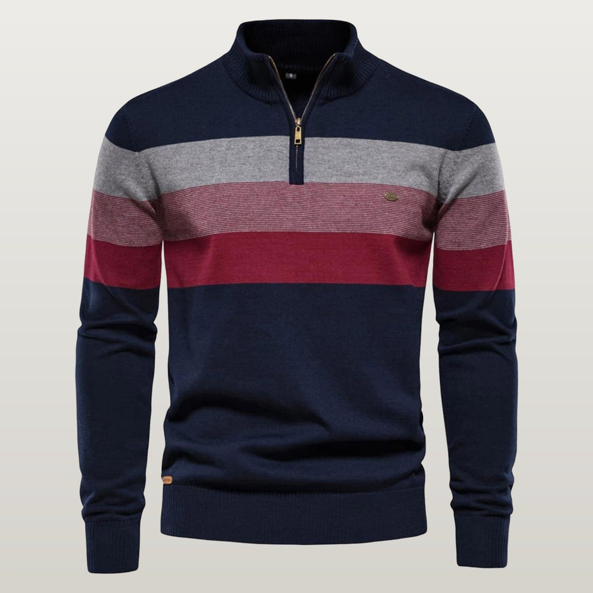 Men's Color Block Striped Quarter-Zip Sweater