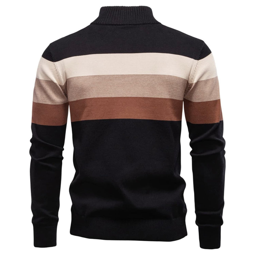 Men's Color Block Striped Quarter-Zip Sweater