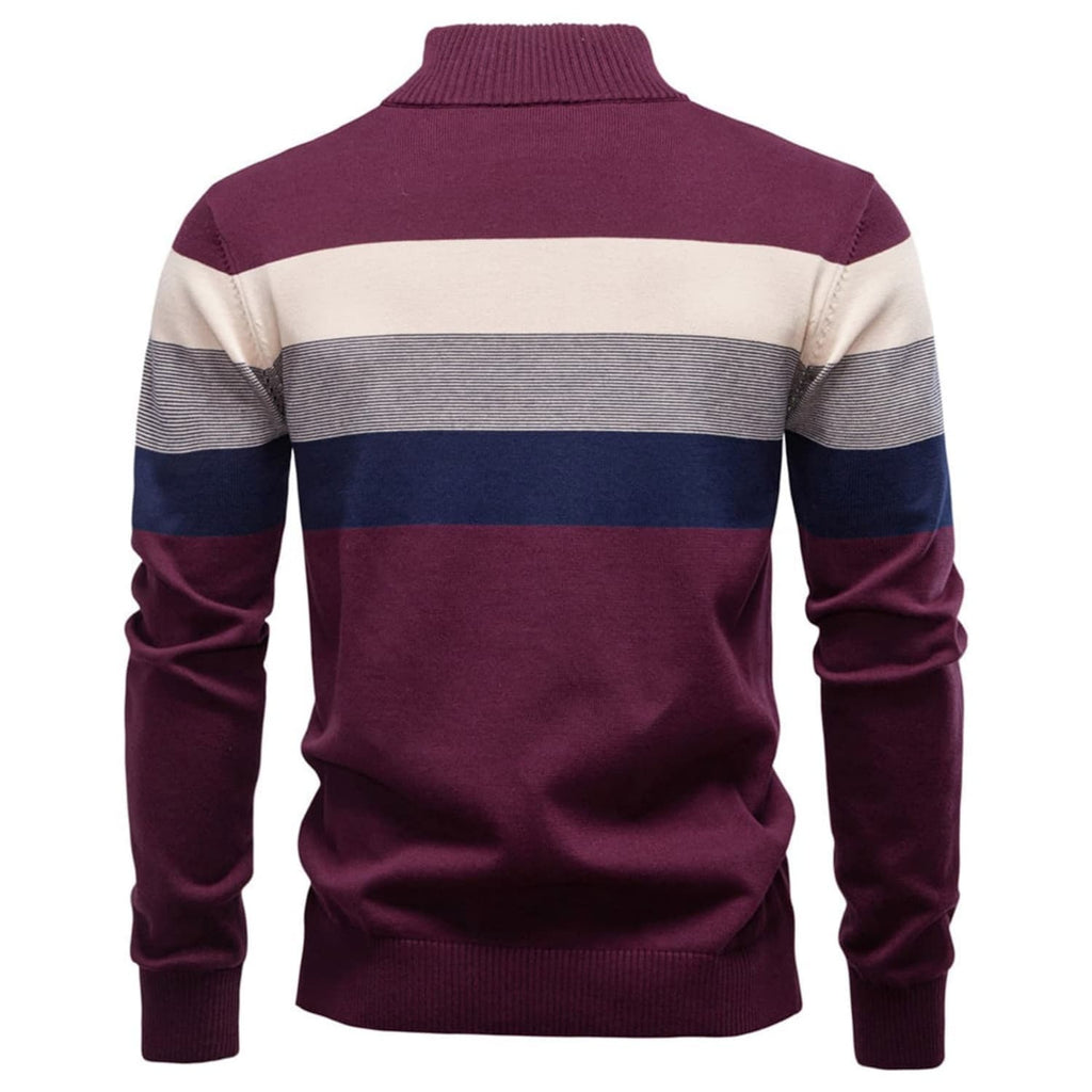 Men's Color Block Striped Quarter-Zip Sweater