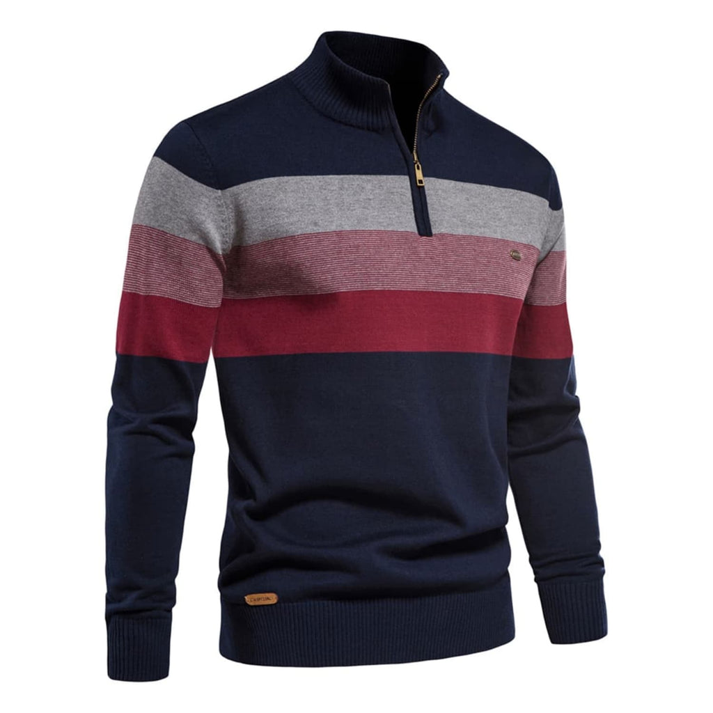 Men's Color Block Striped Quarter-Zip Sweater