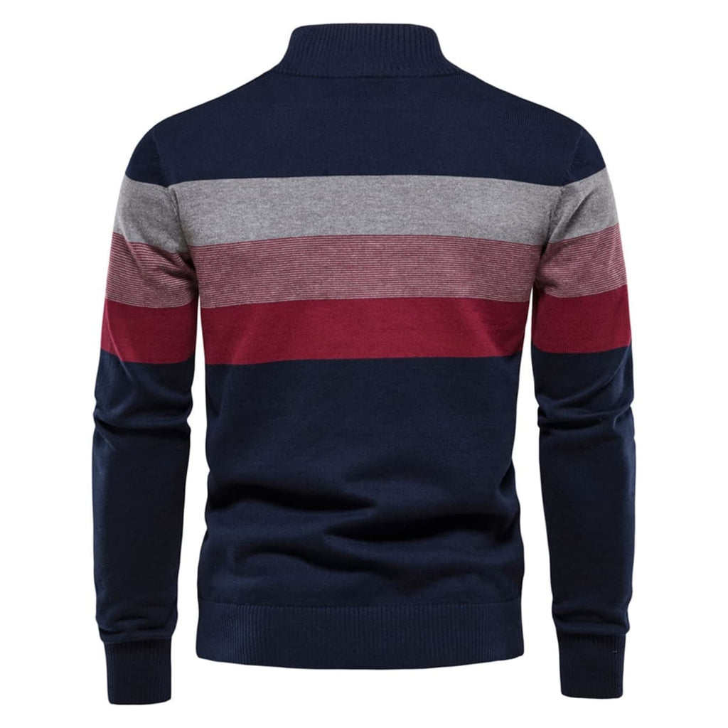 Men's Color Block Striped Quarter-Zip Sweater