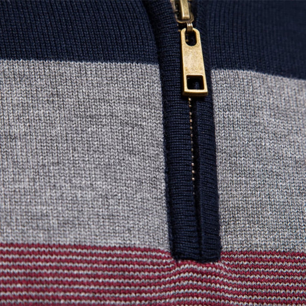 Men's Color Block Striped Quarter-Zip Sweater