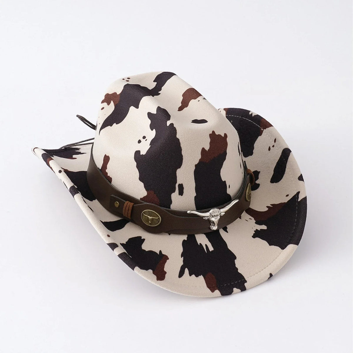 Men's Cow Print Western Cowboy Hat in Camel