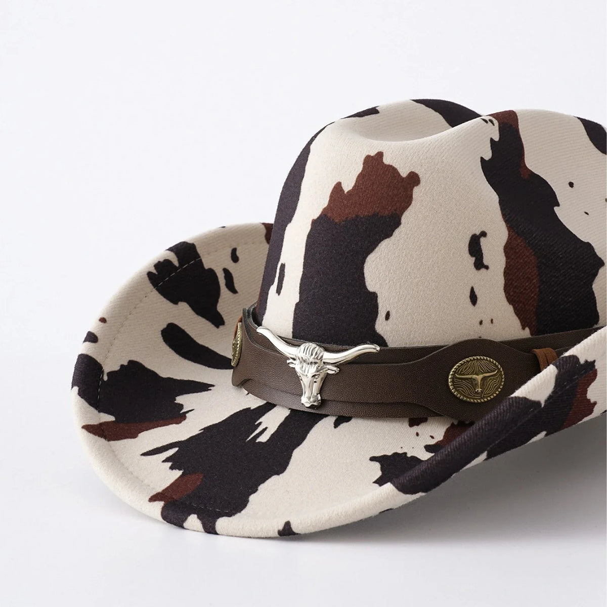 Men's Cow Print Western Cowboy Hat in Camel