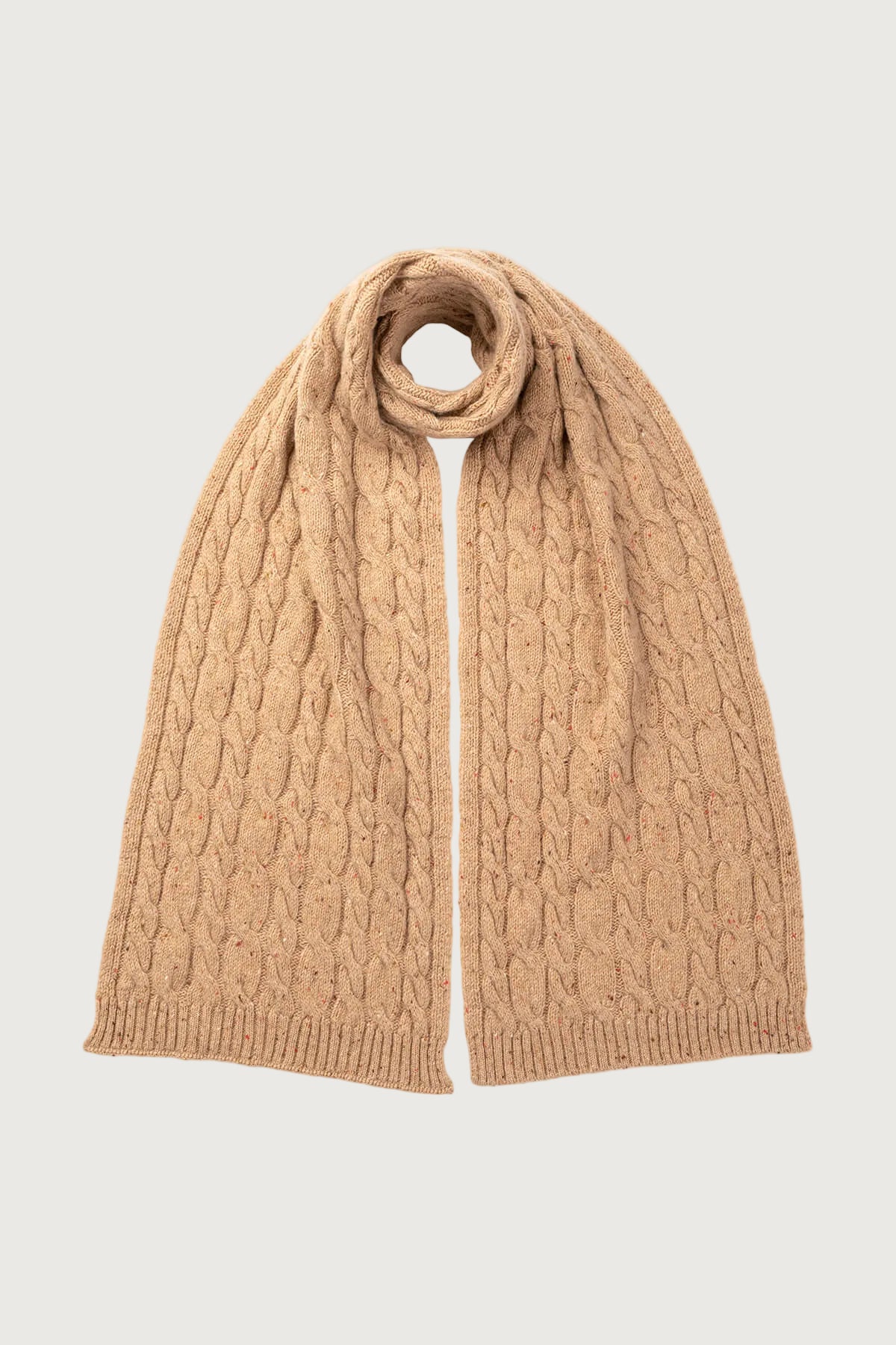 Men's Donegal Cable Knit Scarf in Camel