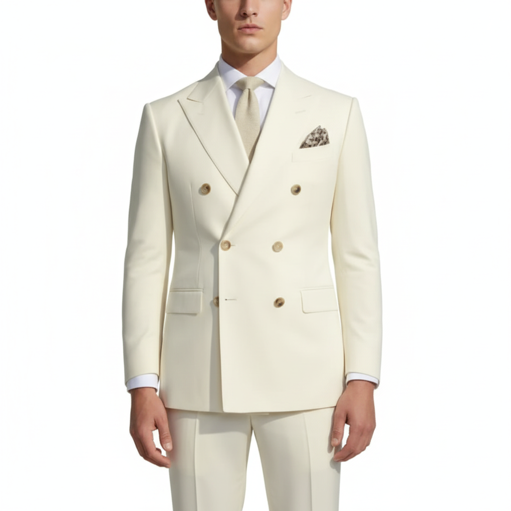 Men's Double-Breasted Peak Lapel Suit in Cream