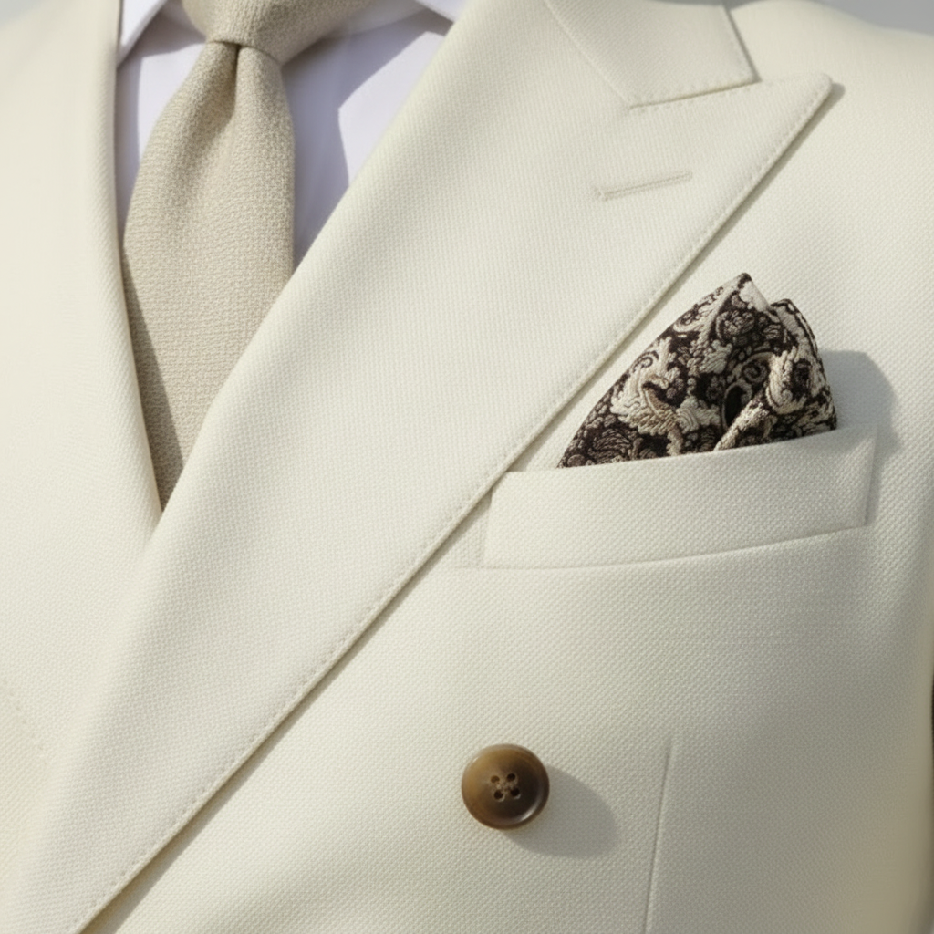 Men's Double-Breasted Peak Lapel Suit in Cream