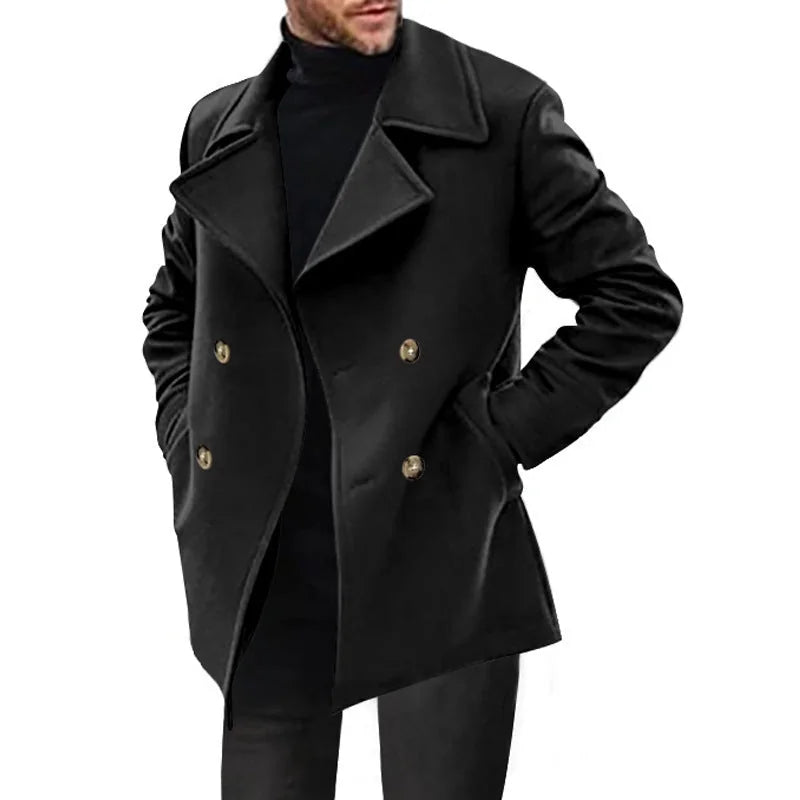 Men's Double-Breasted Wool-Look Winter Pea Coat