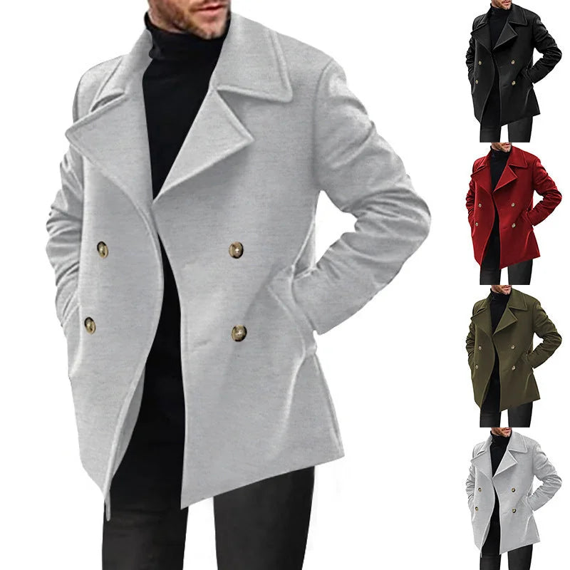 Men's Double-Breasted Wool-Look Winter Pea Coat