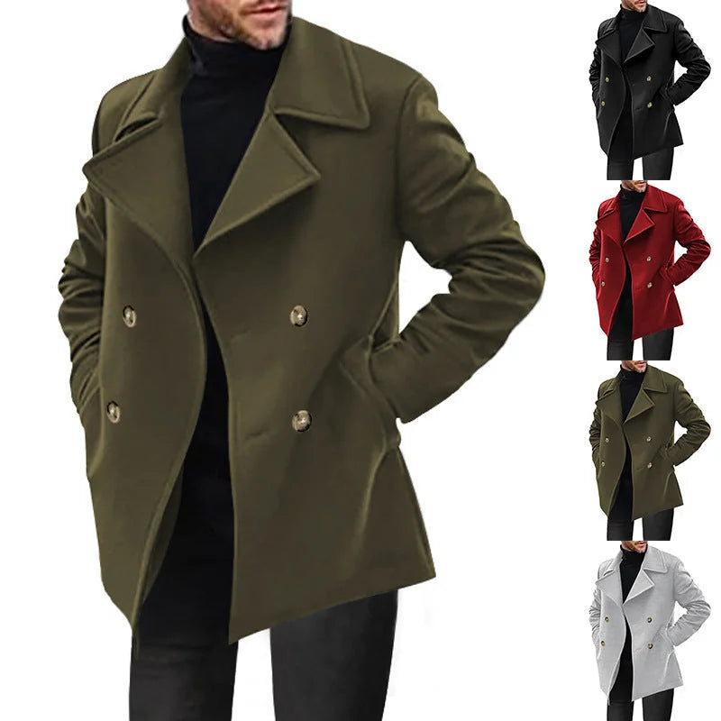 Men's Double-Breasted Wool-Look Winter Pea Coat
