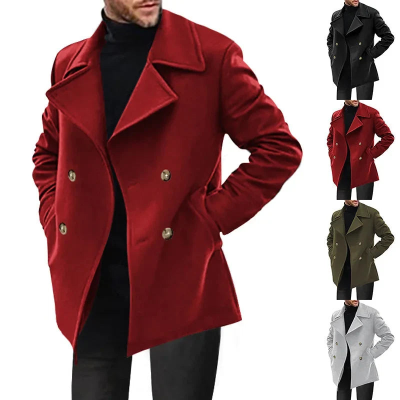 Men's Double-Breasted Wool-Look Winter Pea Coat