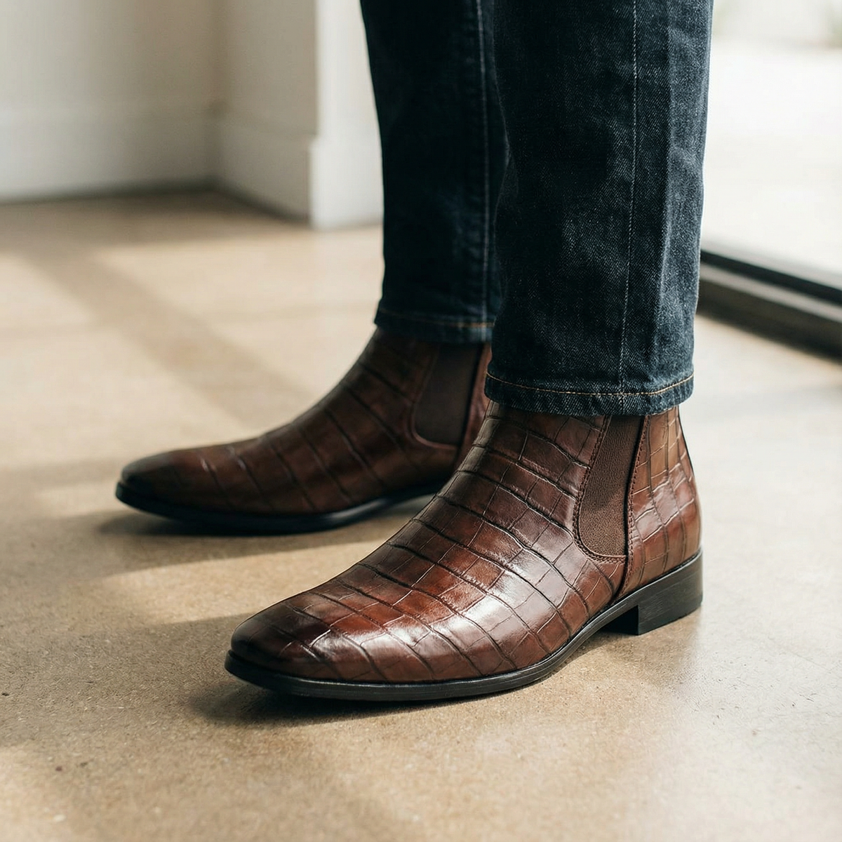 Men's Embossed Slip-On Chelsea Boots