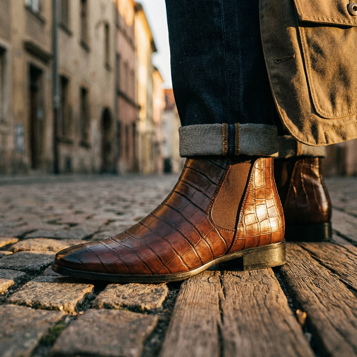 Men's Embossed Slip-On Chelsea Boots