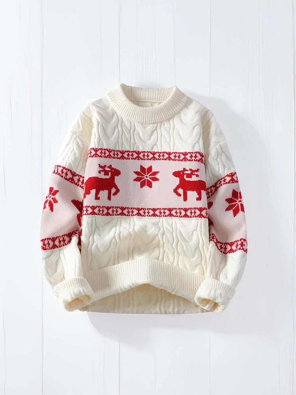 Men's Fair Isle Reindeer Christmas Sweater Cable Knit