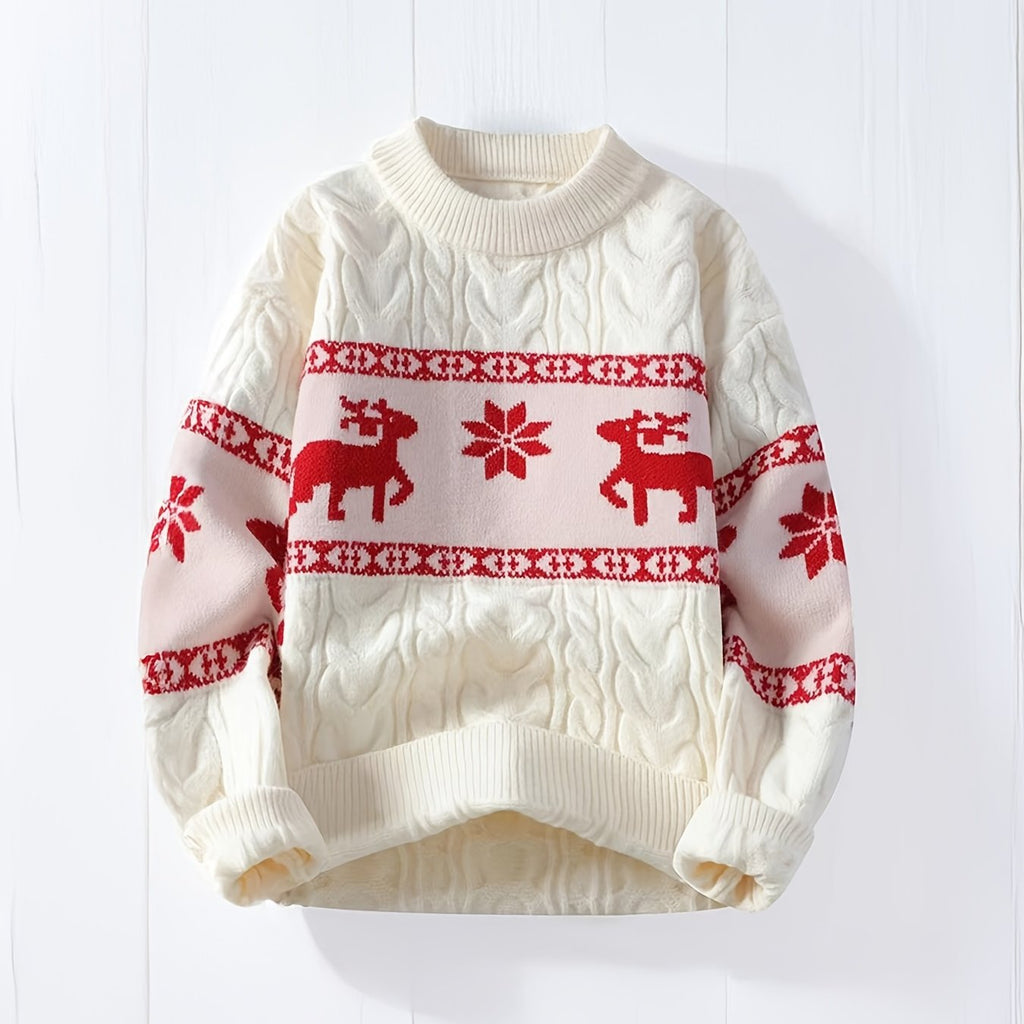 Men's Fair Isle Reindeer Christmas Sweater Cable Knit