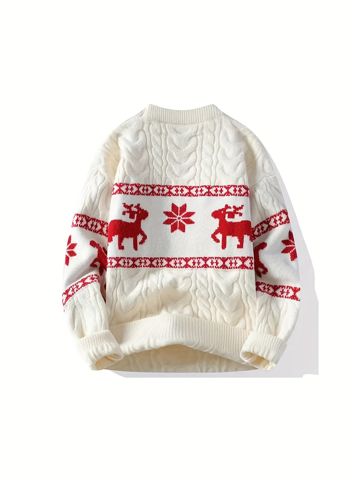 Men's Fair Isle Reindeer Christmas Sweater Cable Knit