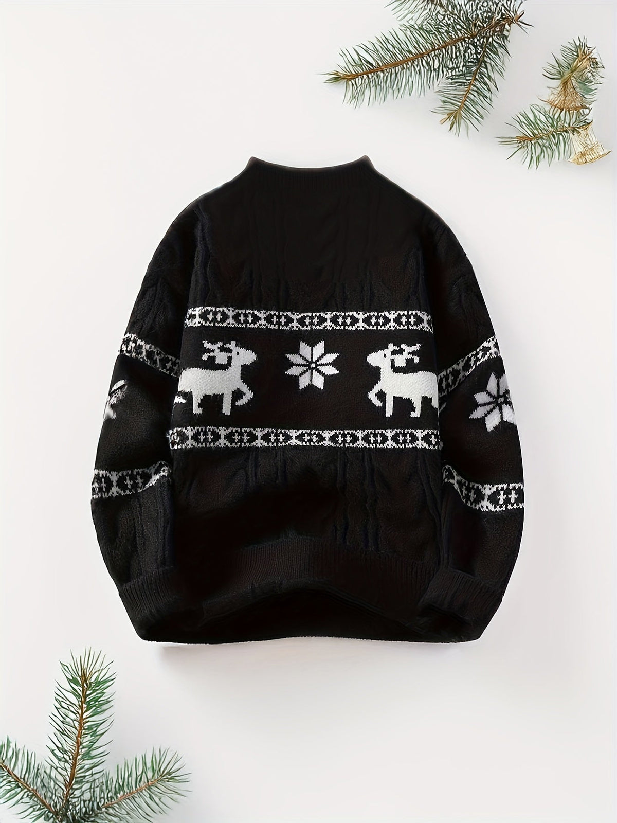 Men's Fair Isle Reindeer Christmas Sweater Cable Knit