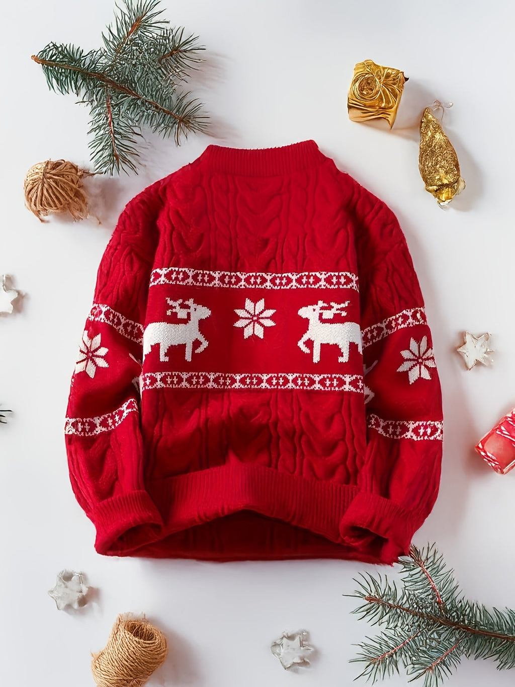 Men's Fair Isle Reindeer Christmas Sweater Cable Knit