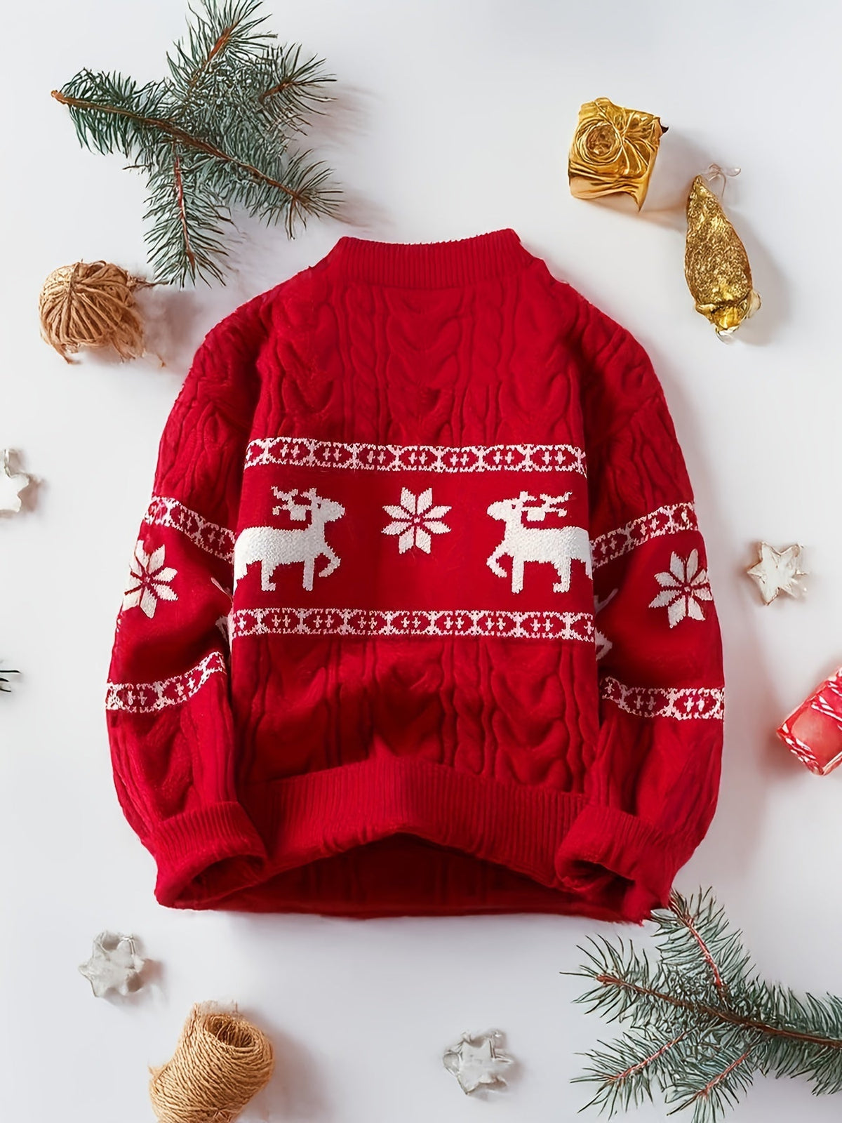 Men's Fair Isle Reindeer Christmas Sweater Cable Knit