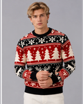 Men's Fair Isle Reindeer Tree Christmas Sweater Crew Neck