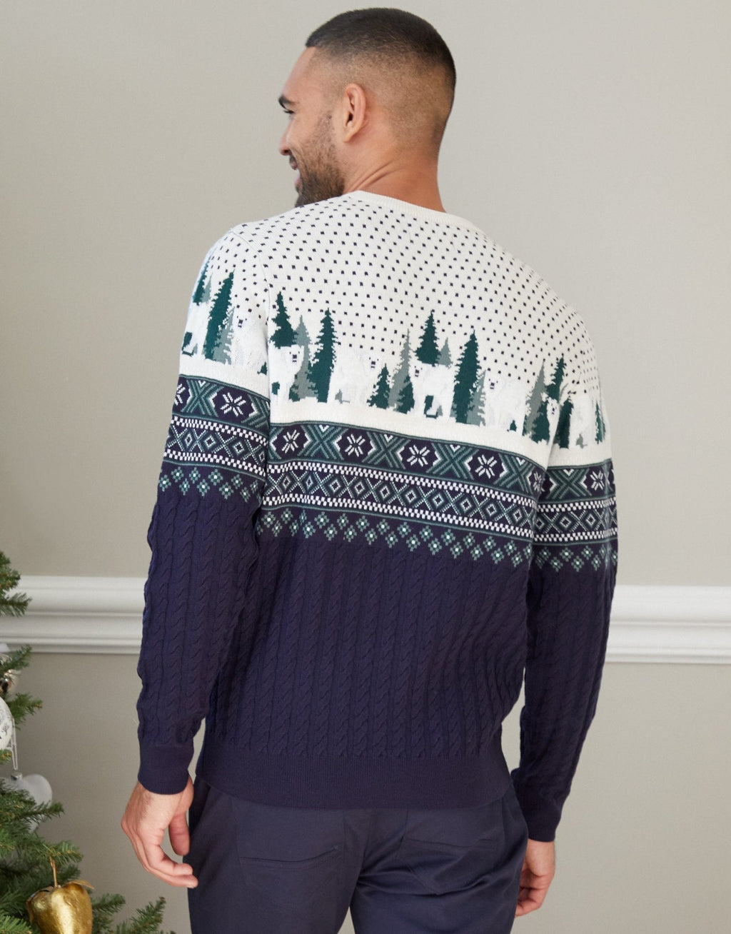 Men's Fair Isle Polar Bear Christmas Sweater Cable Knit