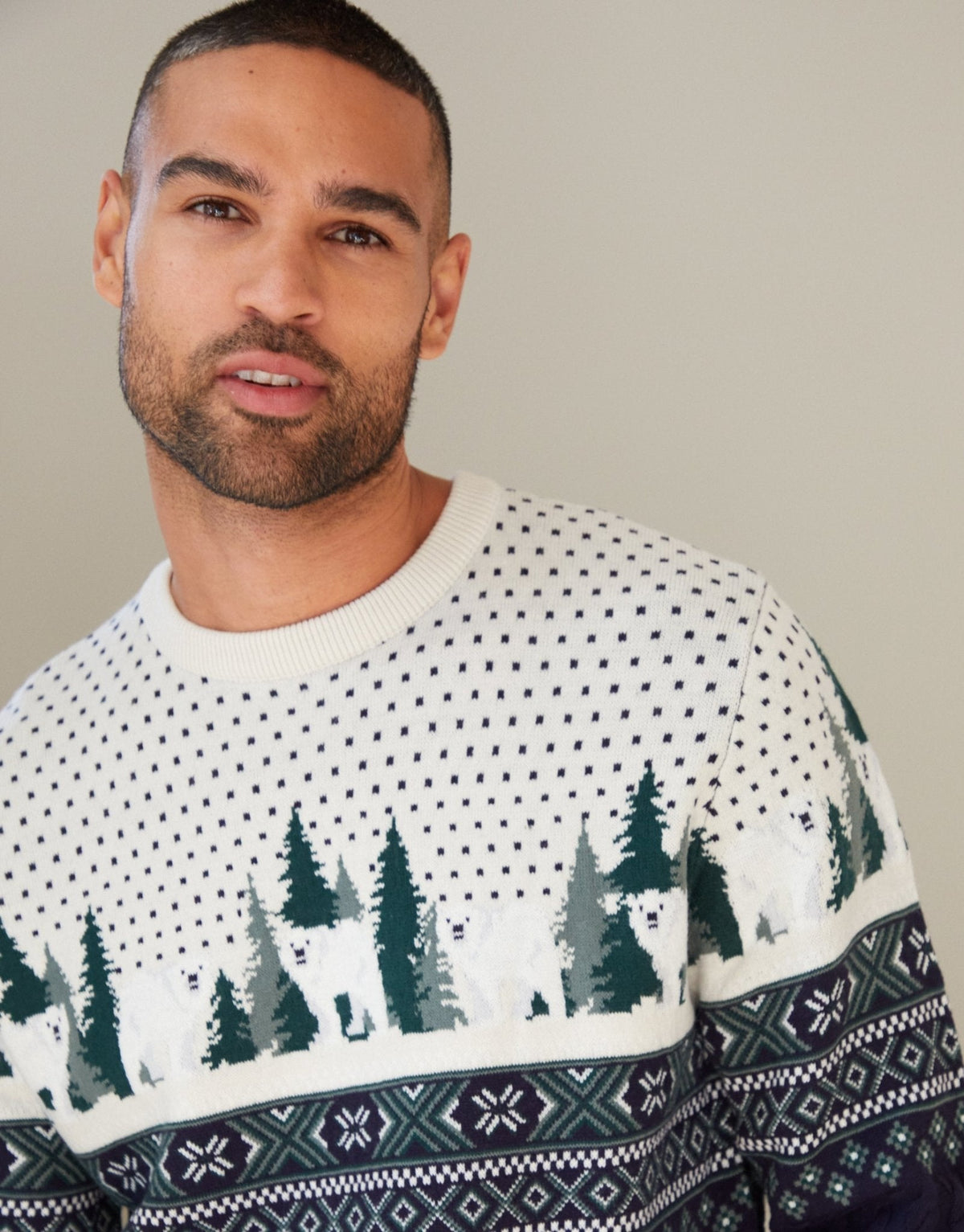 Men's Fair Isle Polar Bear Christmas Sweater Cable Knit