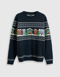 Men's Fair Isle Snowy Rooftops Christmas Sweater Crew Neck