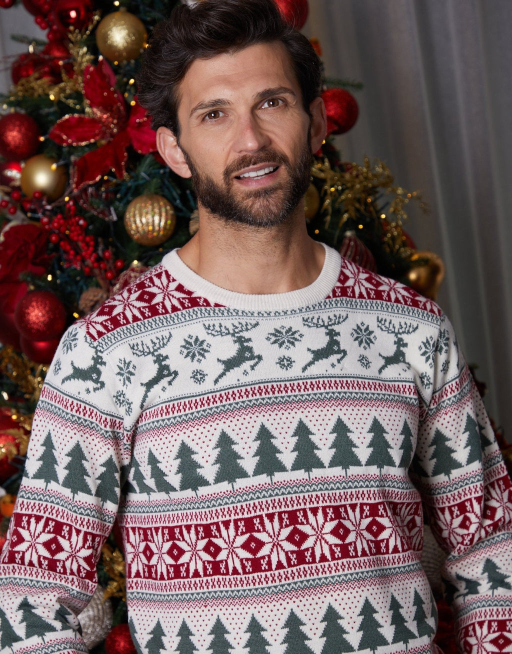 Men's Fair Isle Reindeer Christmas Sweater in Cream