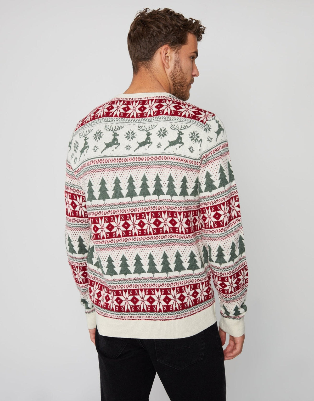 Men's Fair Isle Reindeer Christmas Sweater in Cream