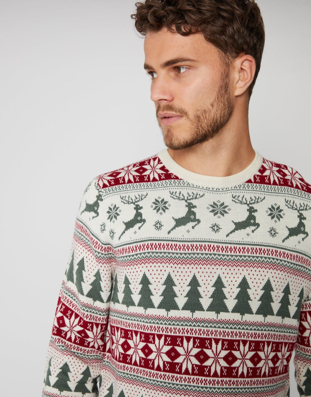 Men's Fair Isle Reindeer Christmas Sweater in Cream