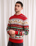 Men's Fair Isle Christmas Sweater Crew Neck in Red