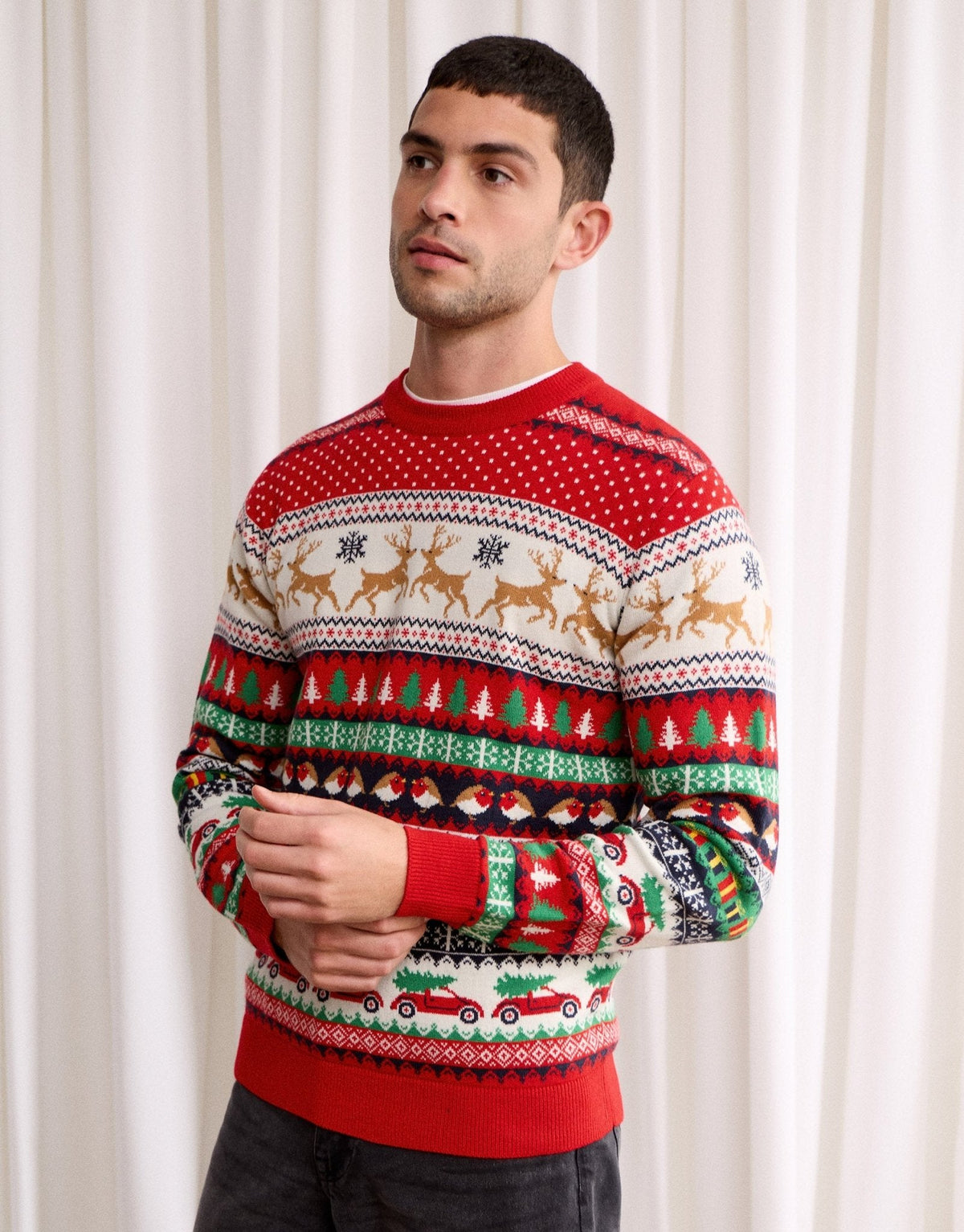 Men's Fair Isle Christmas Sweater Crew Neck in Red
