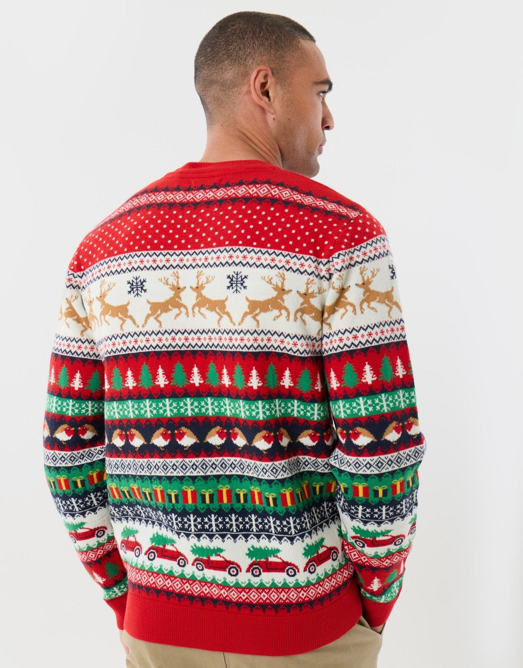 Men's Fair Isle Christmas Sweater Crew Neck in Red