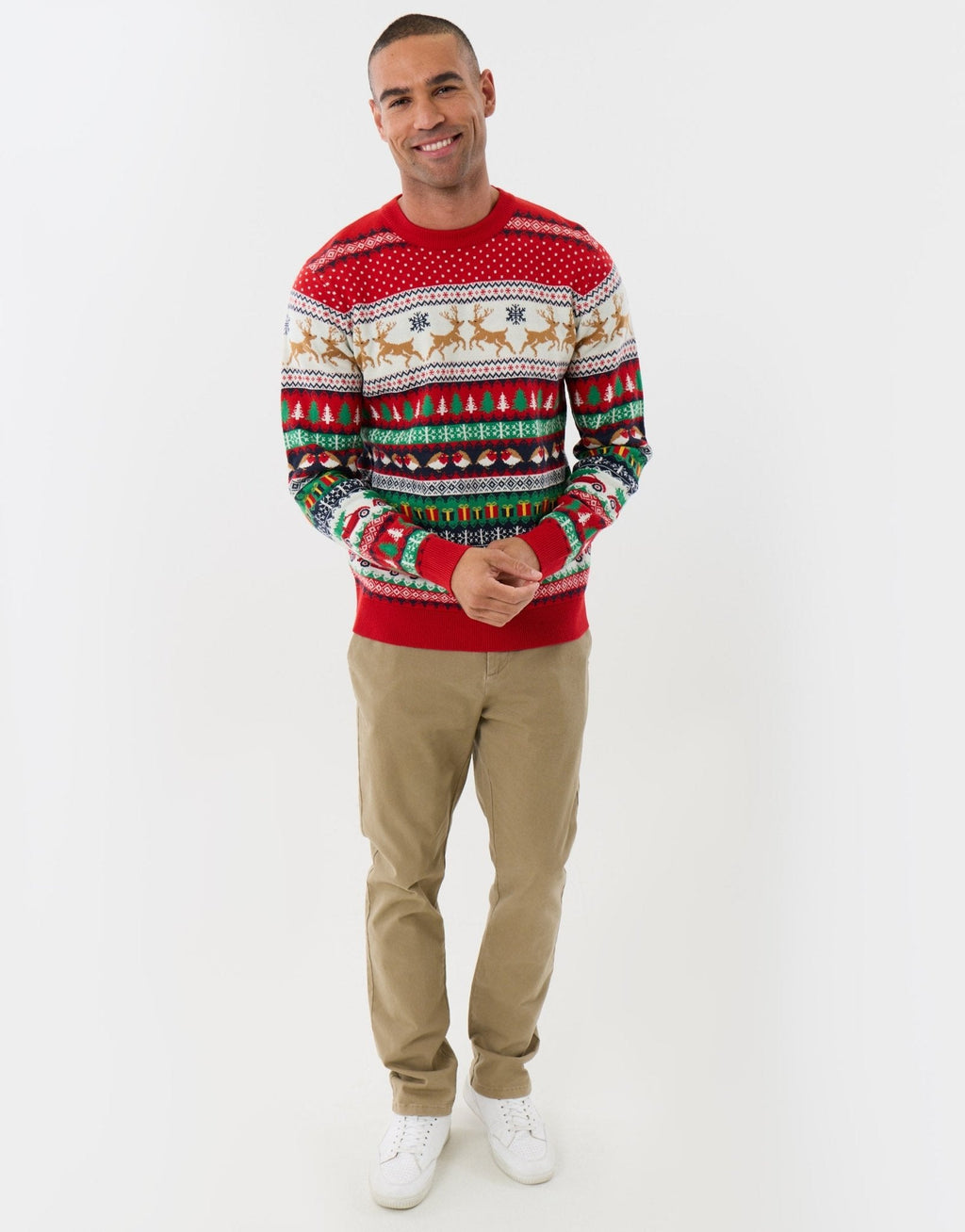 Men's Fair Isle Christmas Sweater Crew Neck in Red