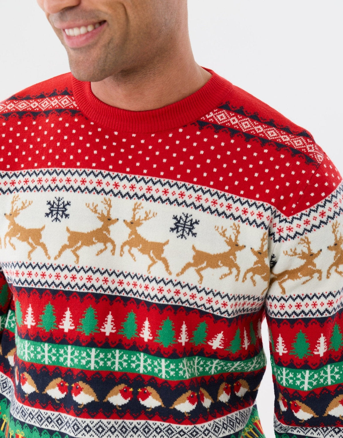 Men's Fair Isle Christmas Sweater Crew Neck in Red