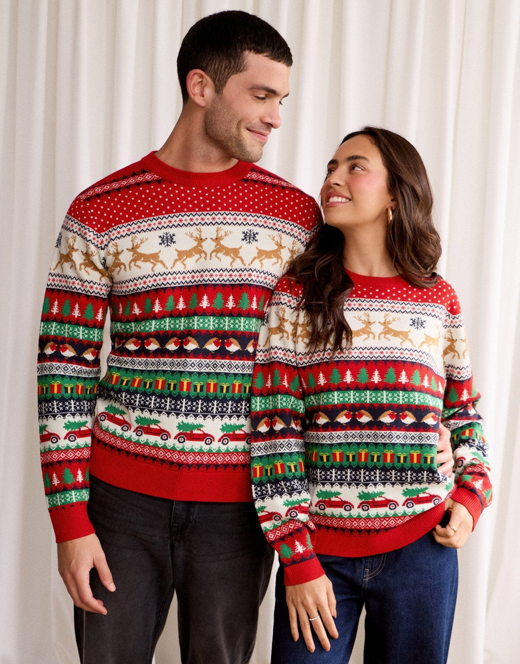 Men's Fair Isle Christmas Sweater Crew Neck in Red