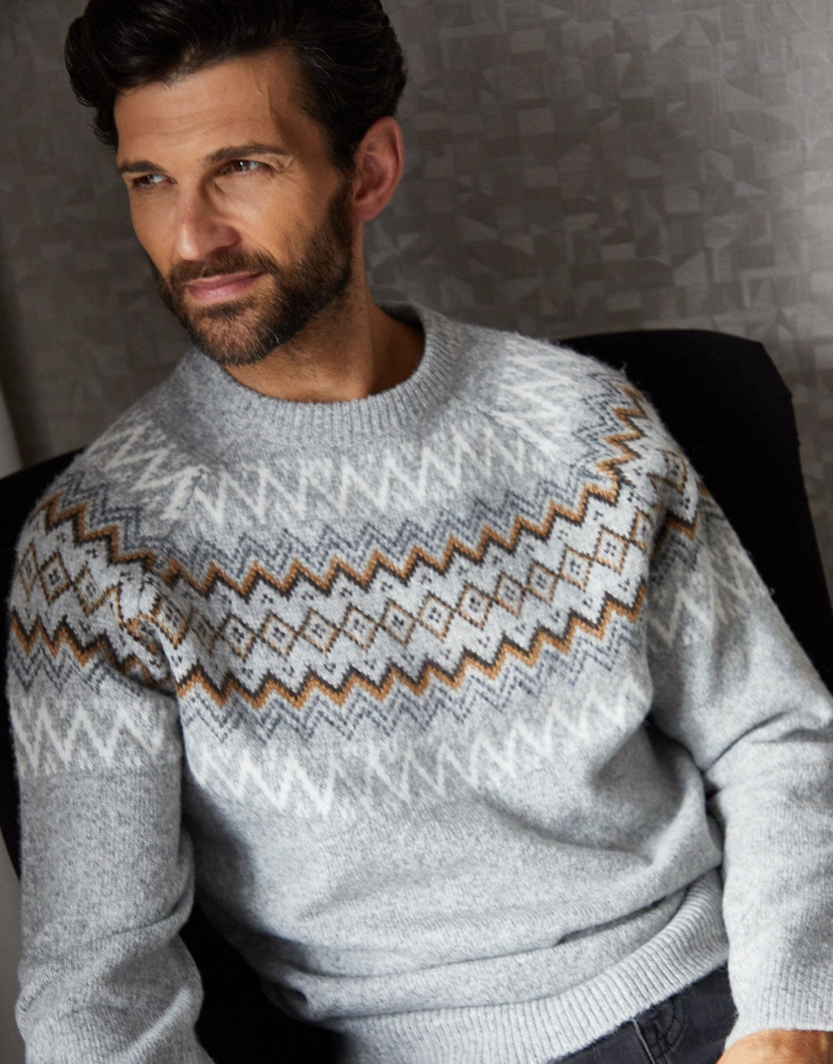 Men's Fair Isle Christmas Sweater Crew Neck in Gray