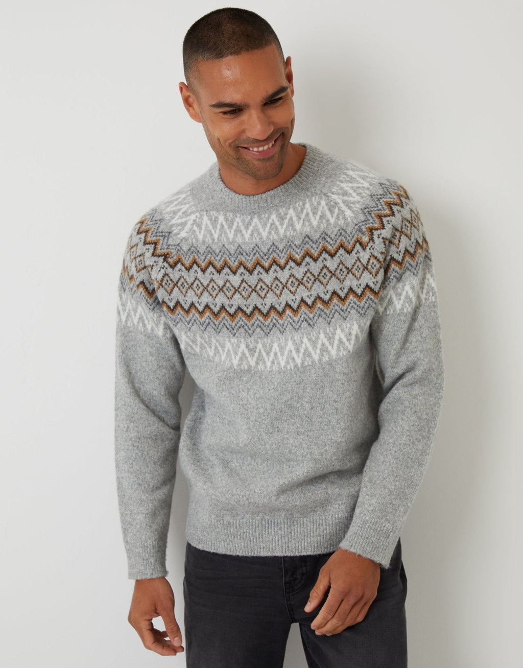 Men's Fair Isle Christmas Sweater Crew Neck in Gray