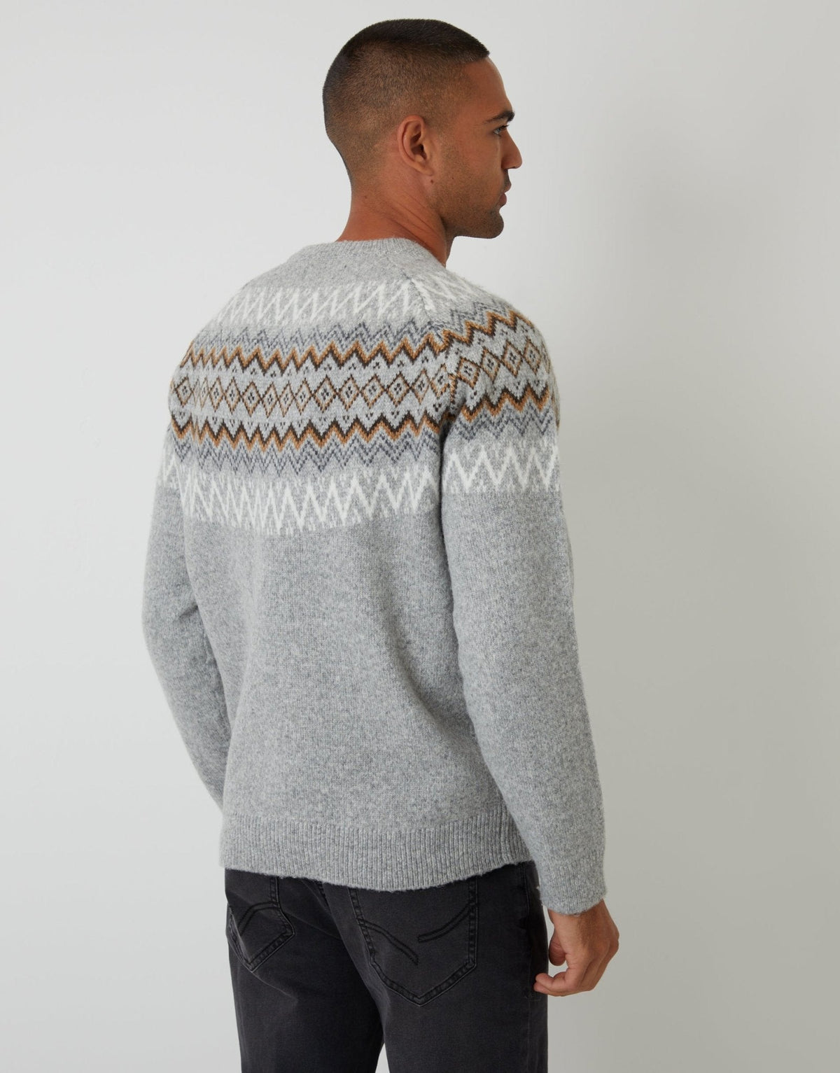 Men's Fair Isle Christmas Sweater Crew Neck in Gray