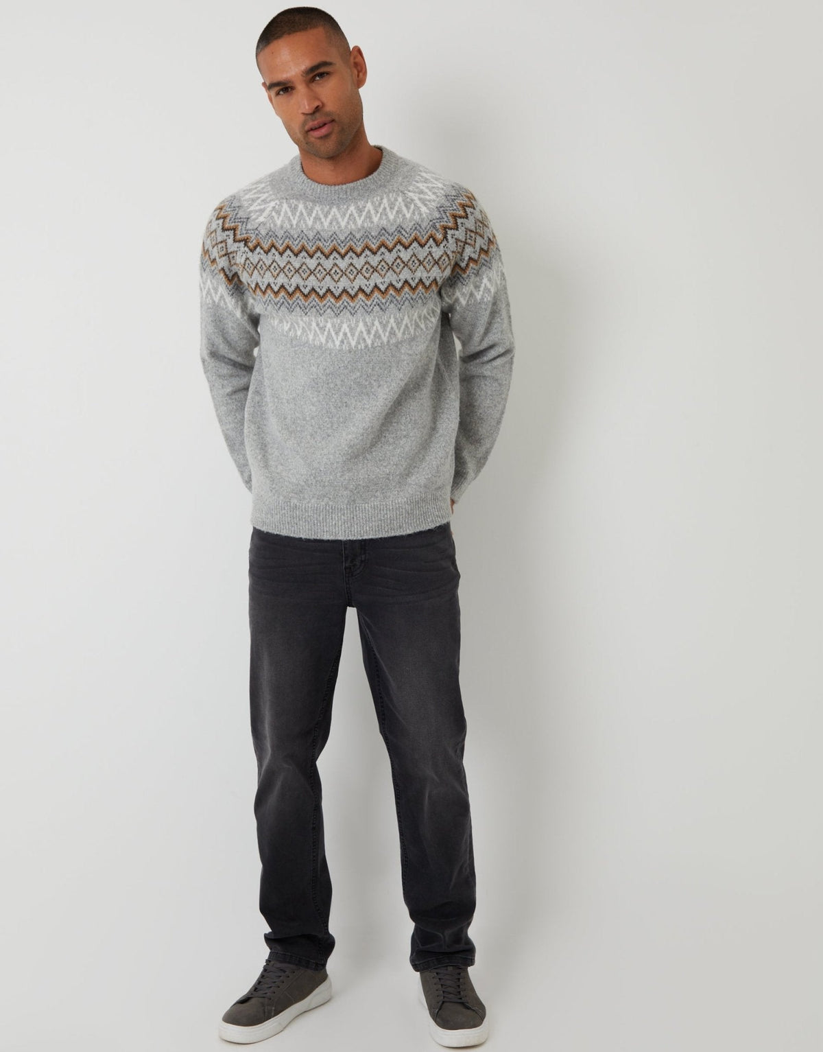 Men's Fair Isle Christmas Sweater Crew Neck in Gray