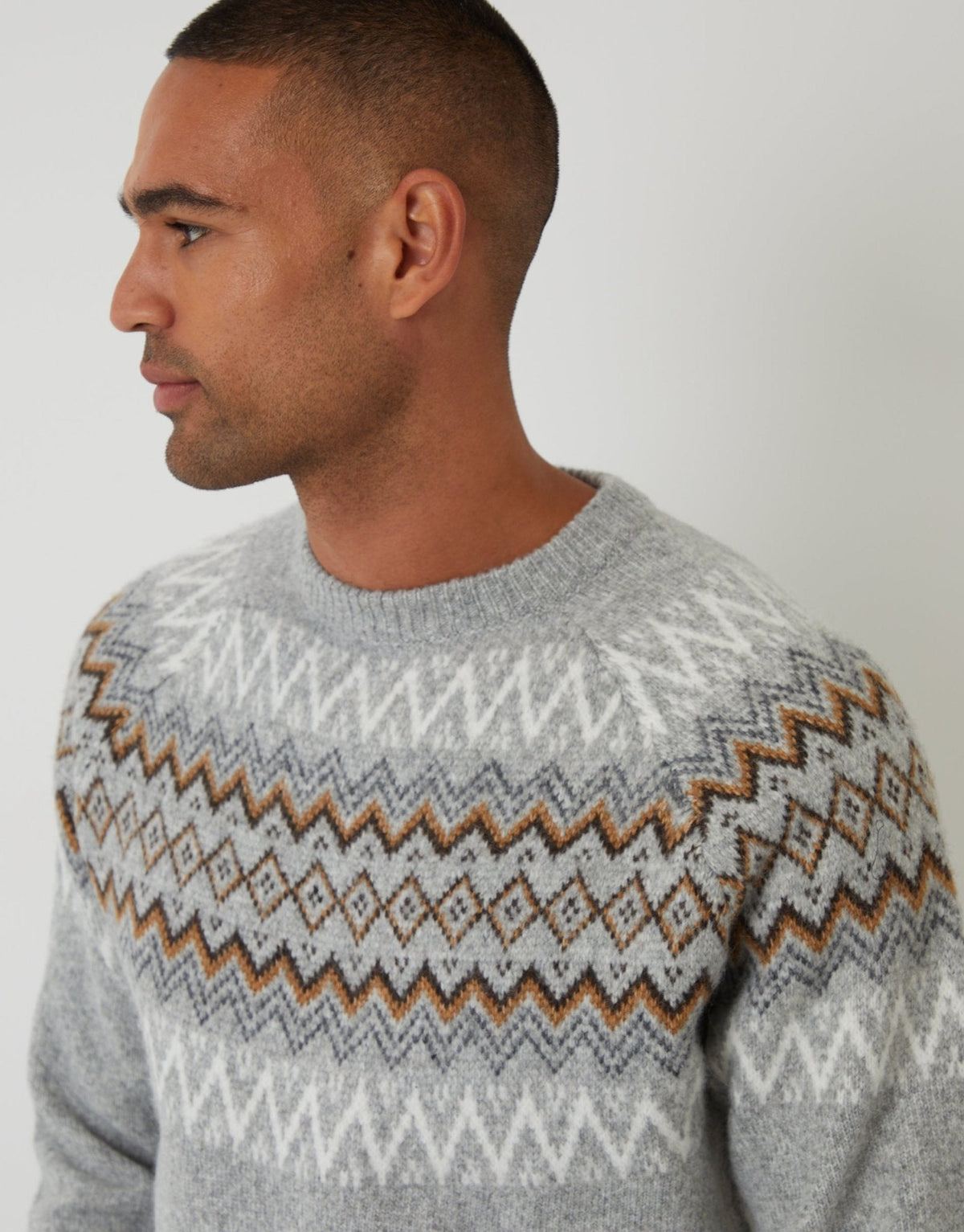 Men's Fair Isle Christmas Sweater Crew Neck in Gray
