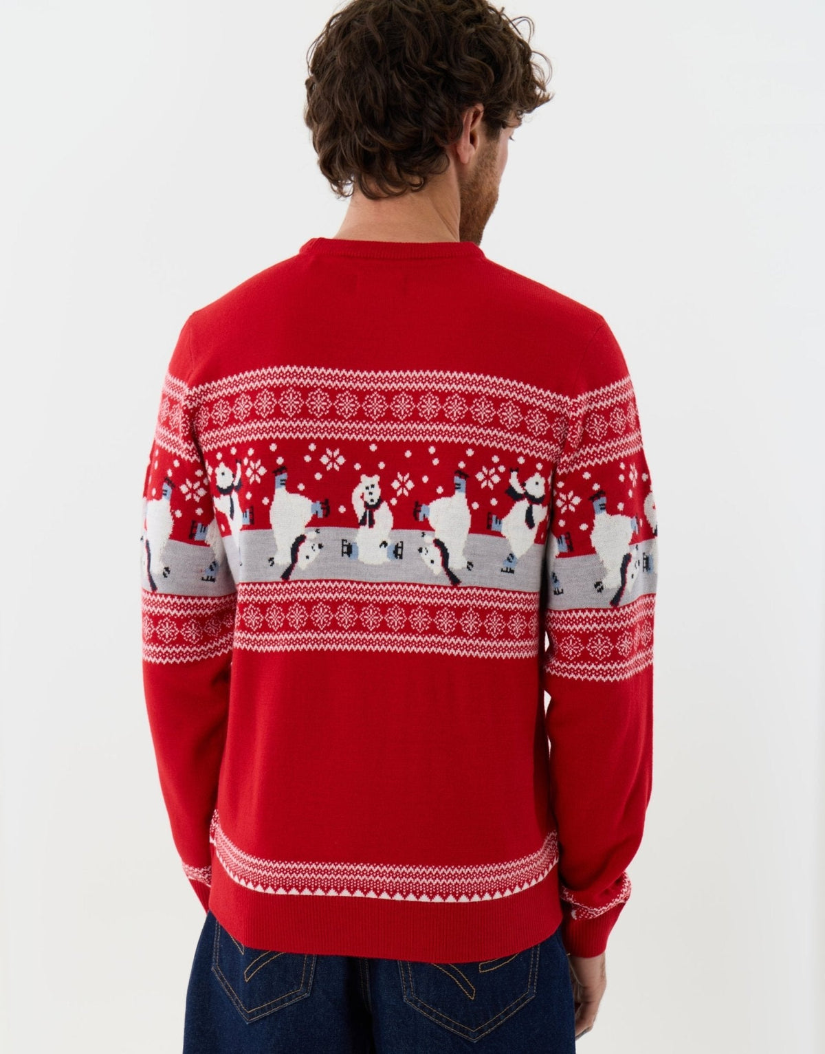 Men's Fair Isle Polar Bear Christmas Sweater in Red