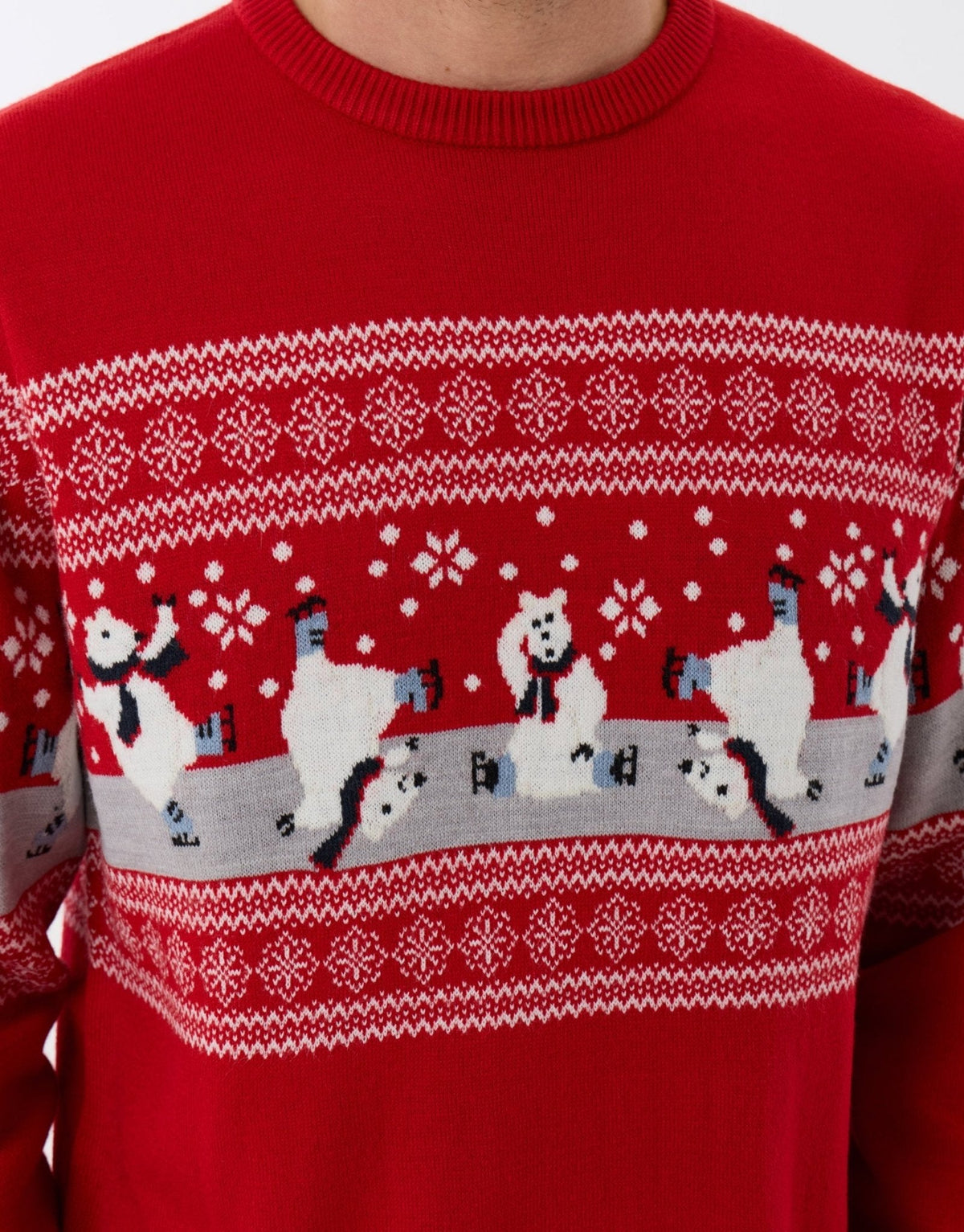 Men's Fair Isle Polar Bear Christmas Sweater in Red